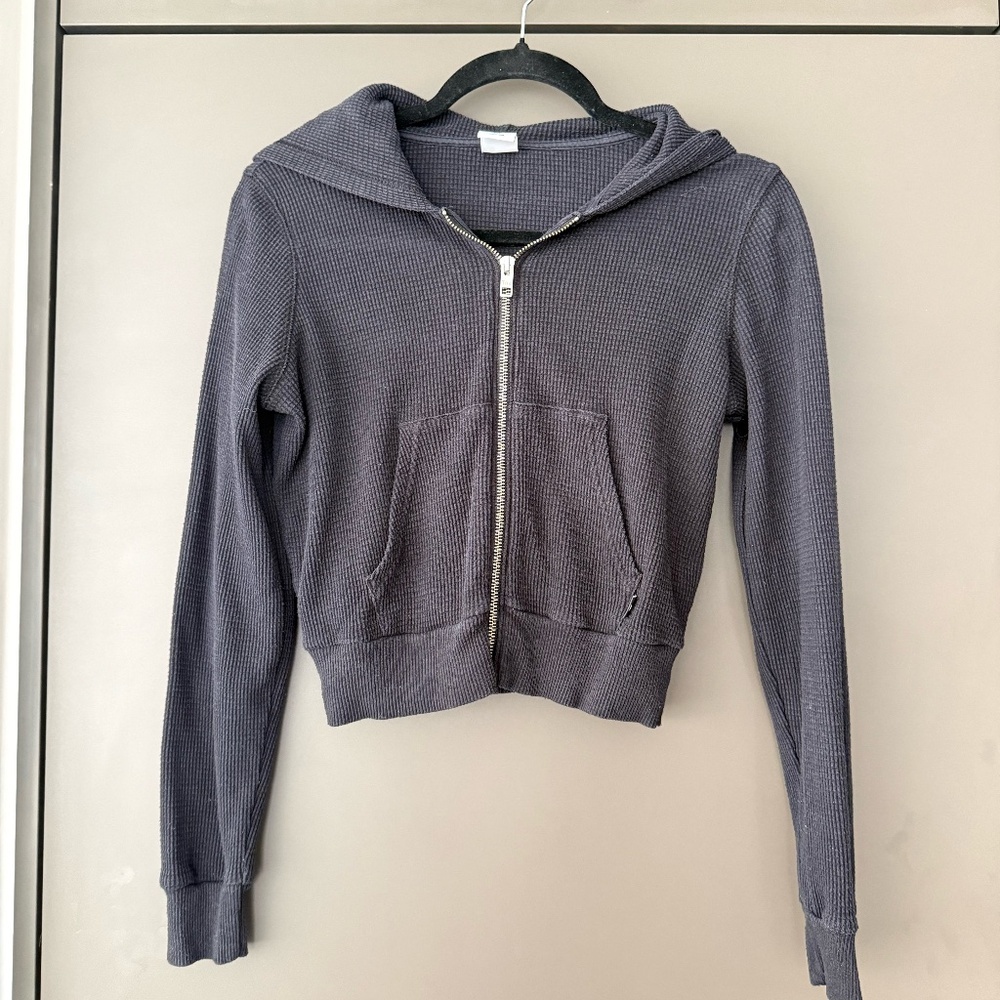 TNA Aritzia Waffle Knit Zip Hoodie Size XXS (Fits XS/S) Soft Zip Hoodie Babaton - Picture 4 of 14